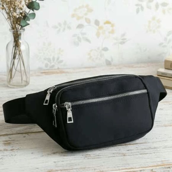 Ladies Triple Zip Black Fanny Pack Bag - Picture 1 of 3